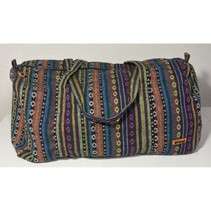 Loop NYC Parcel III Striped Boho Large Duffle Weekender Travel Bag Red Packable